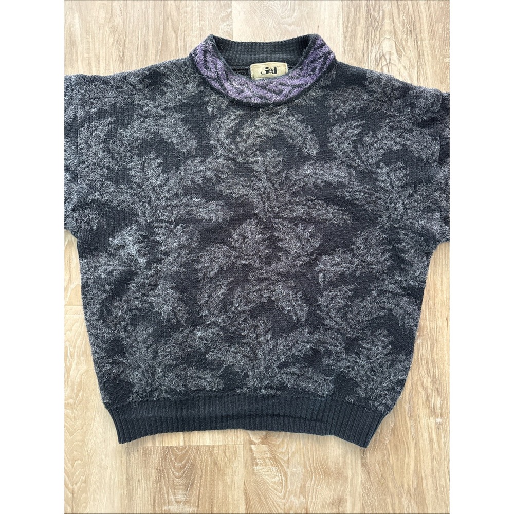 VTG Jed Mens Sweater Size M Gray Black And Purple - Picture 3 of 9